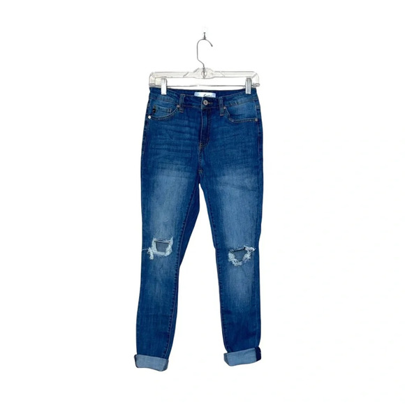 KanCan Medium Wash High Rise Destructed Knee Cuffed Skinny Jeans 27 Women’s - Picture 1 of 13